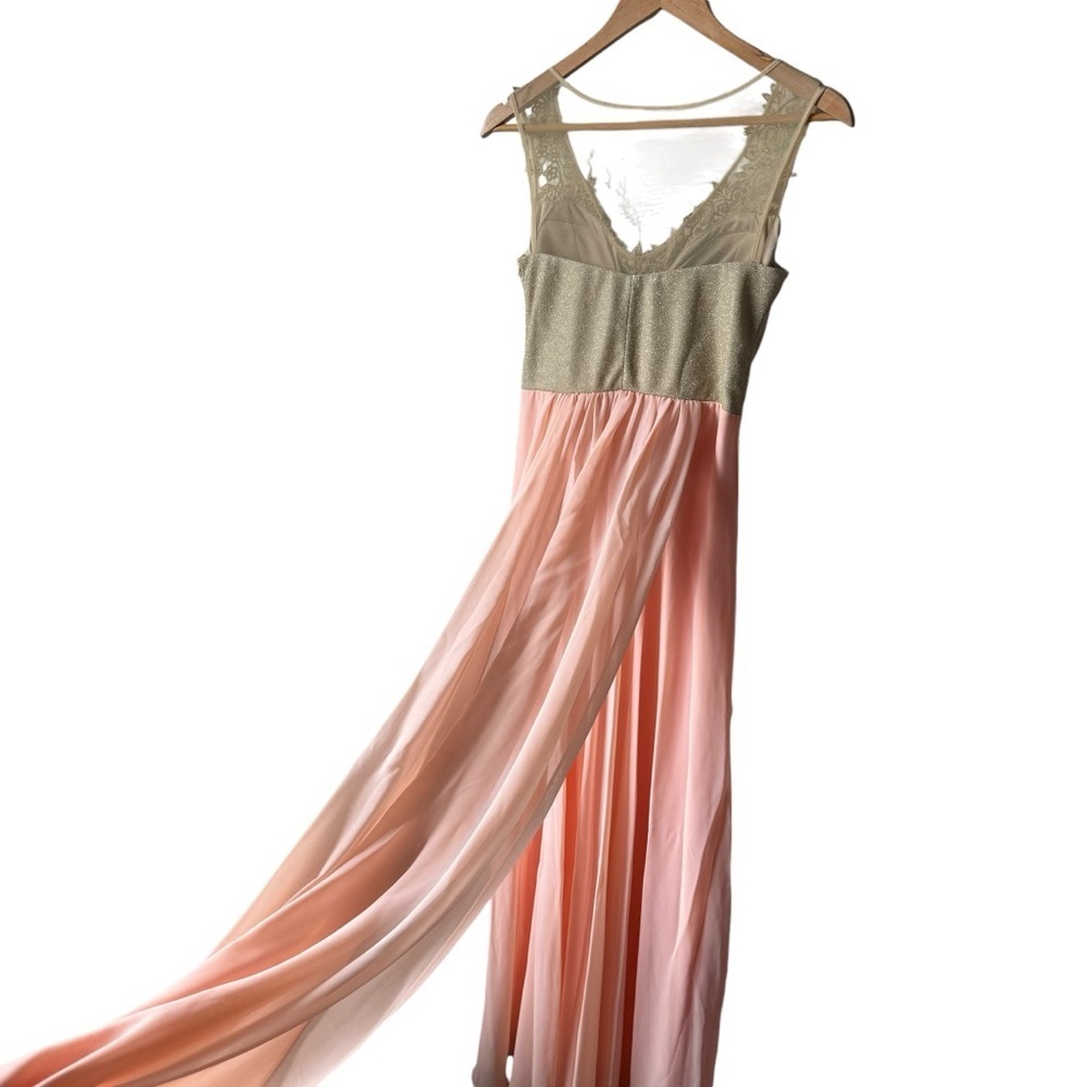 La Donatella Coral Chiffon Beaded Sheer Sleeveless Formal Maxi Dress Women's S - Picture 6 of 9